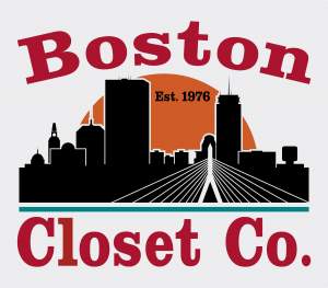 Graphic logo of boston closet co. with a stylized boston city skyline and the establishment year 1976.