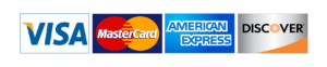 Logos of four major credit card companies: visa, mastercard, american express, and discover.