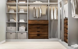 A custom closet rendering showing what drives a custom closet cost from shelving, material and size